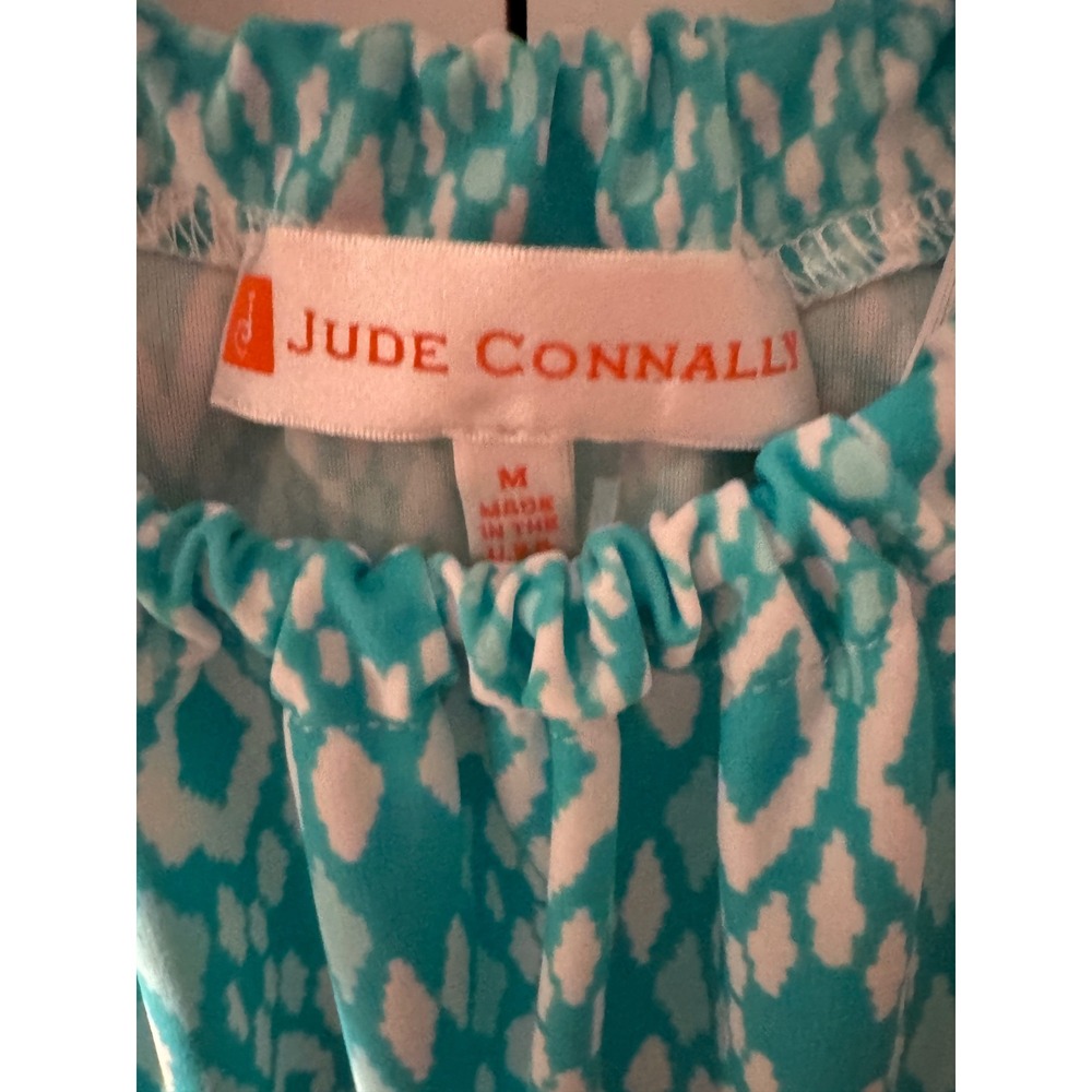 Jude Connally Turquoise White Geometric Diamond Halter Maxi Dress‎ Womens Medium